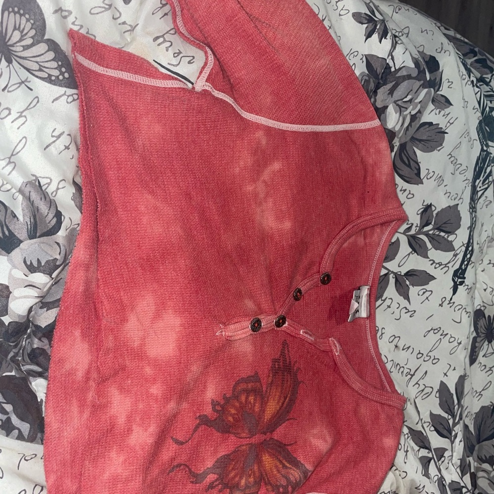Red Crop Top with Butterfly Design